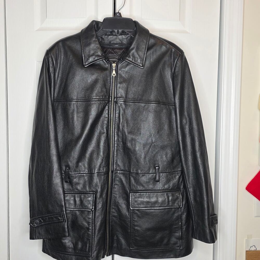 Leather Limited Jacket Men's Large Black Leather Zip Front Classic